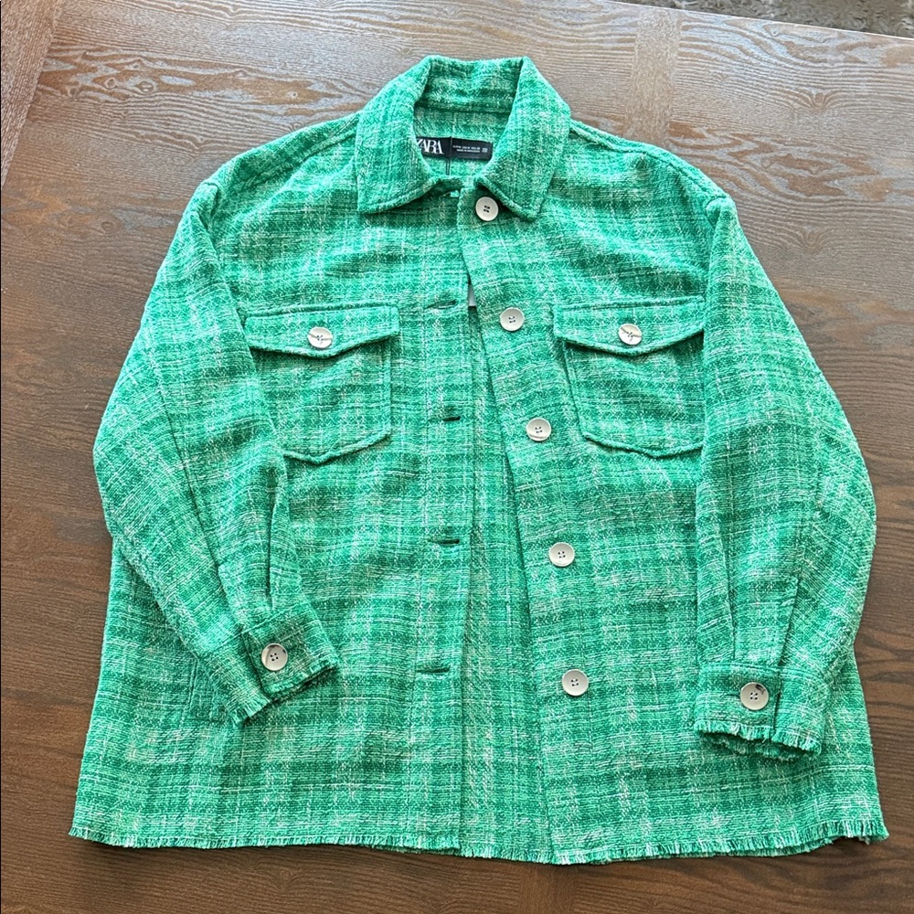 NWT Zara Tweed Textured Woven Plaid Overshirt